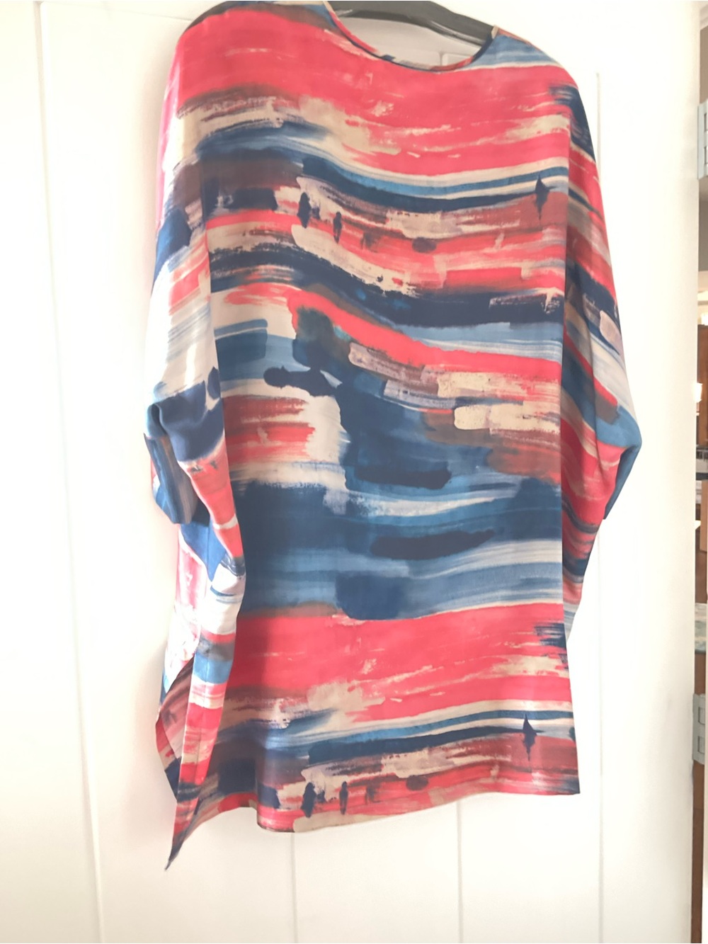 Lafayette 148 New York Abstract Brushstroke Blouse in Red, Blue, Cream - Picture 2 of 4